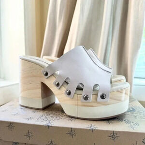 New Free People Cassis Clogs Shoe Wooden Leather Sandal Platform Heeled Stud